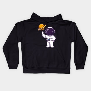 Astronaut Playing Planet Ball Cartoon Kids Hoodie